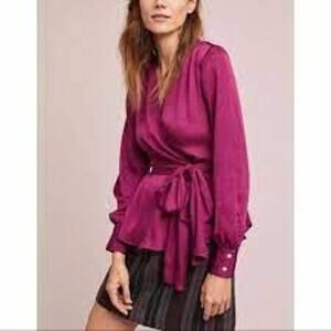 Anthropologie Pink Moulinette Soeurs Brynn Wrap Blouse Size 4